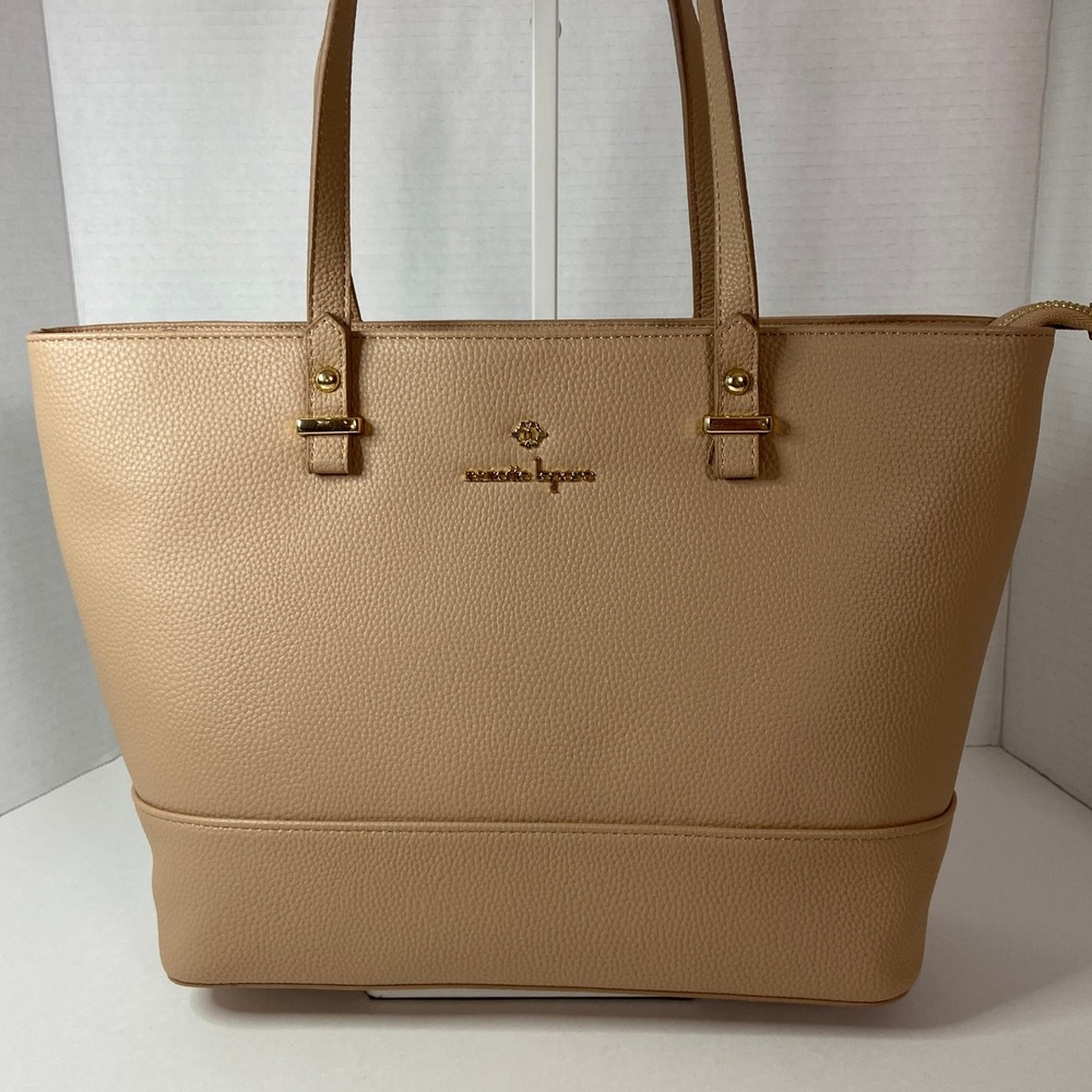 Nanette Lepore Tan Vegan Pebble Leather Zip Top Tote Bag Gold Hardware‎ RN 93858